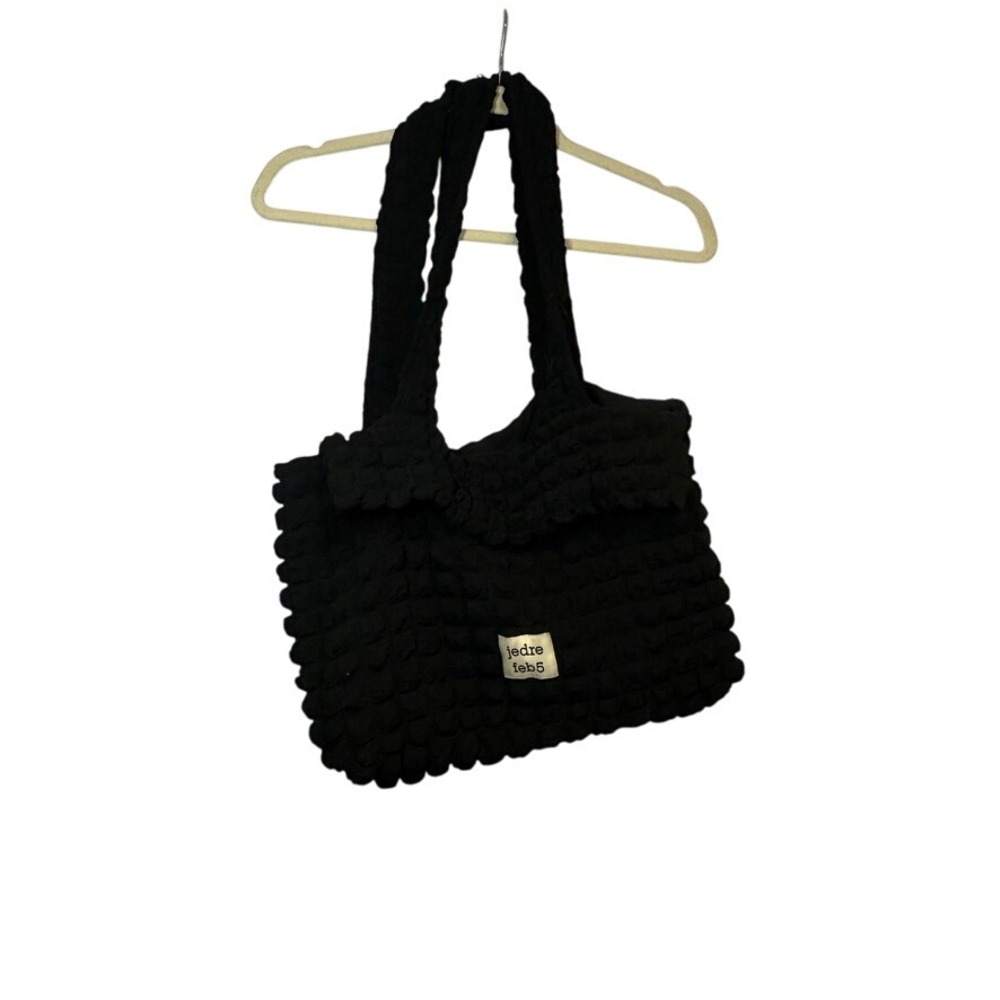 Jedre Feb5 Black Popcorn Knit Tote Bag Stylish Shoulder Bag Purse
